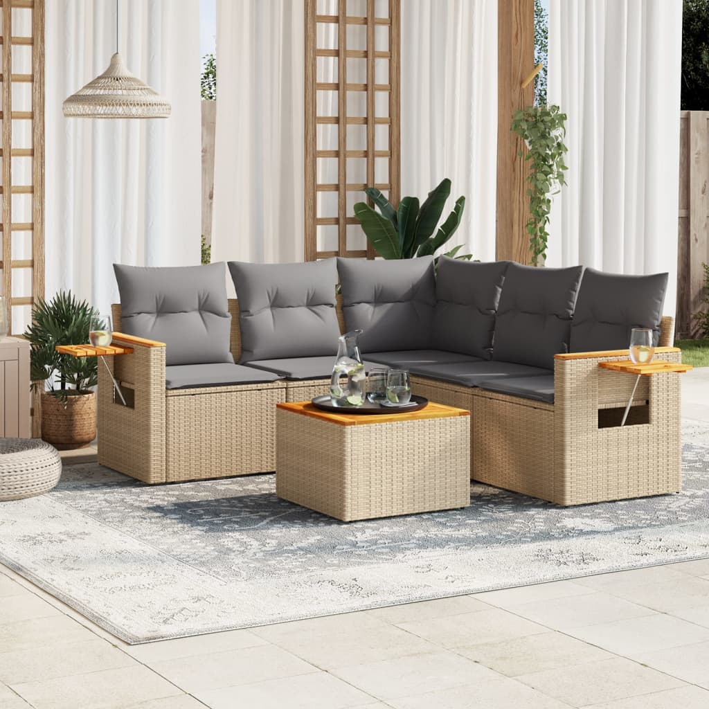 6-tlg. Garten-Sofagarnitur mit Kissen Beige Poly Rattan 6-tlg. Garten-Sofagarnitur mit Kissen Beige Poly Rattan