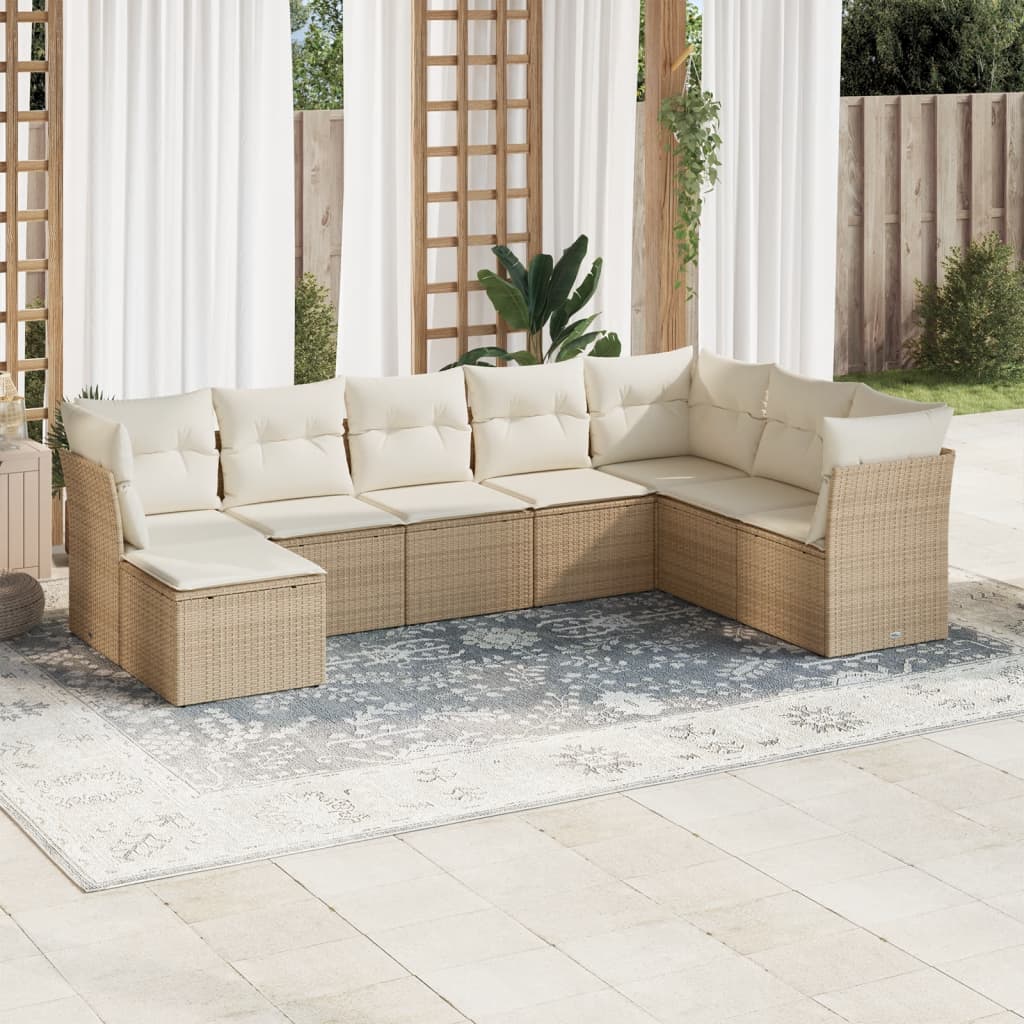 8-tlg. Garten-Sofagarnitur mit Kissen Beige Poly Rattan 8-tlg. Garten-Sofagarnitur mit Kissen Beige Poly Rattan