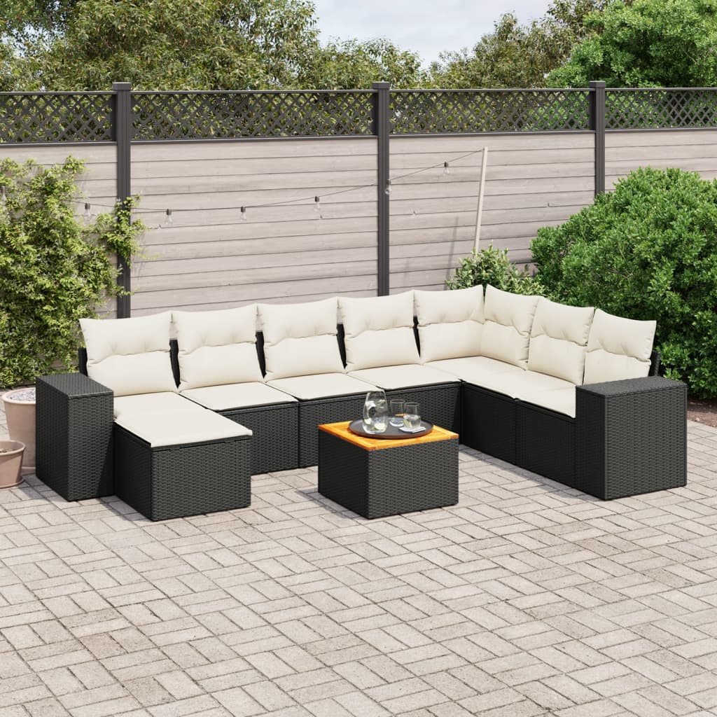 9-tlg. Garten-Sofagarnitur mit Kissen Schwarz Poly Rattan 9-tlg. Garten-Sofagarnitur mit Kissen Schwarz Poly Rattan