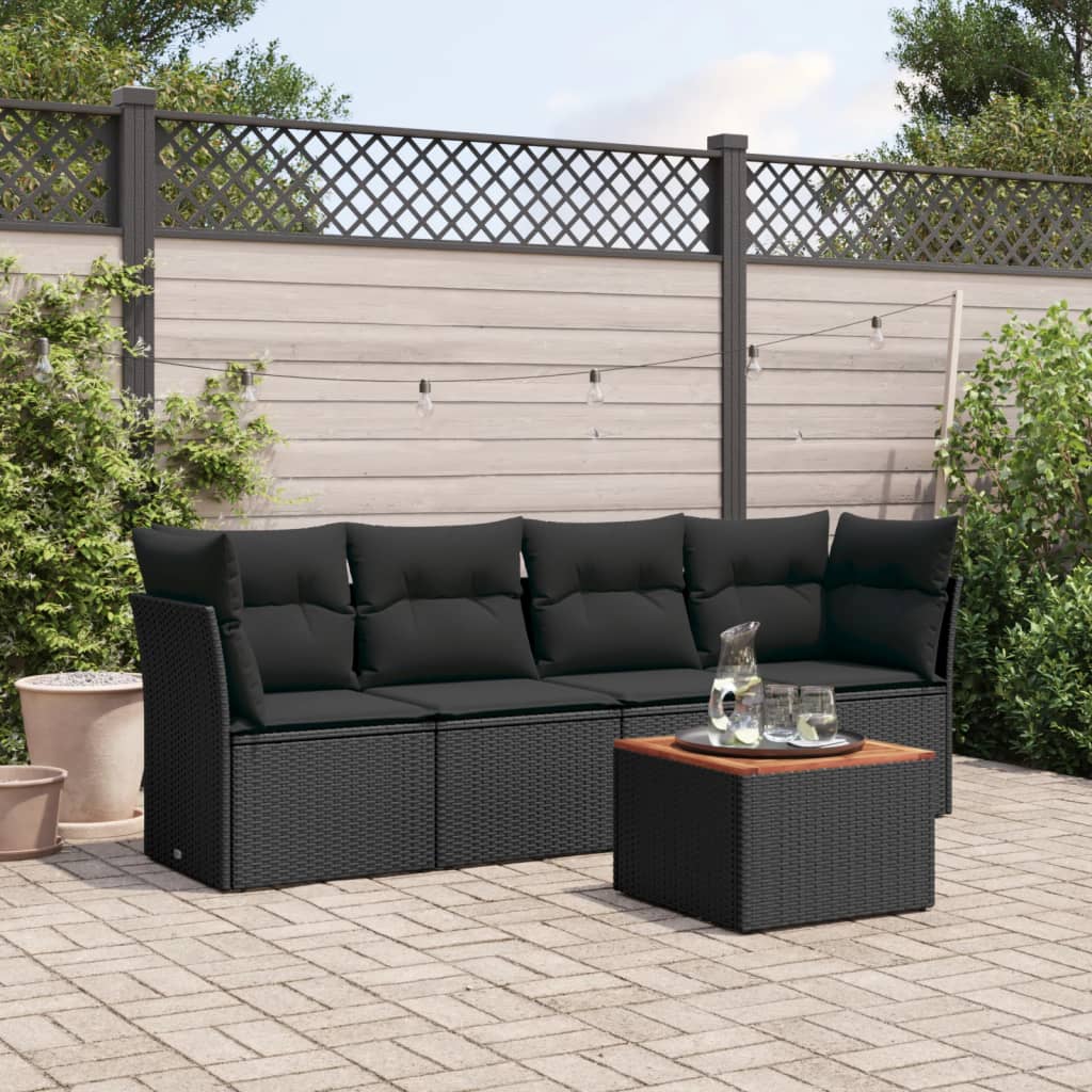 5-tlg. Garten-Sofagarnitur mit Kissen Schwarz Poly Rattan 5-tlg. Garten-Sofagarnitur mit Kissen Schwarz Poly Rattan