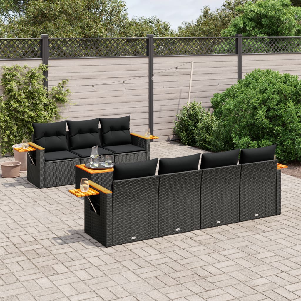 8-tlg. Garten-Sofagarnitur mit Kissen Schwarz Poly Rattan 8-tlg. Garten-Sofagarnitur mit Kissen Schwarz Poly Rattan
