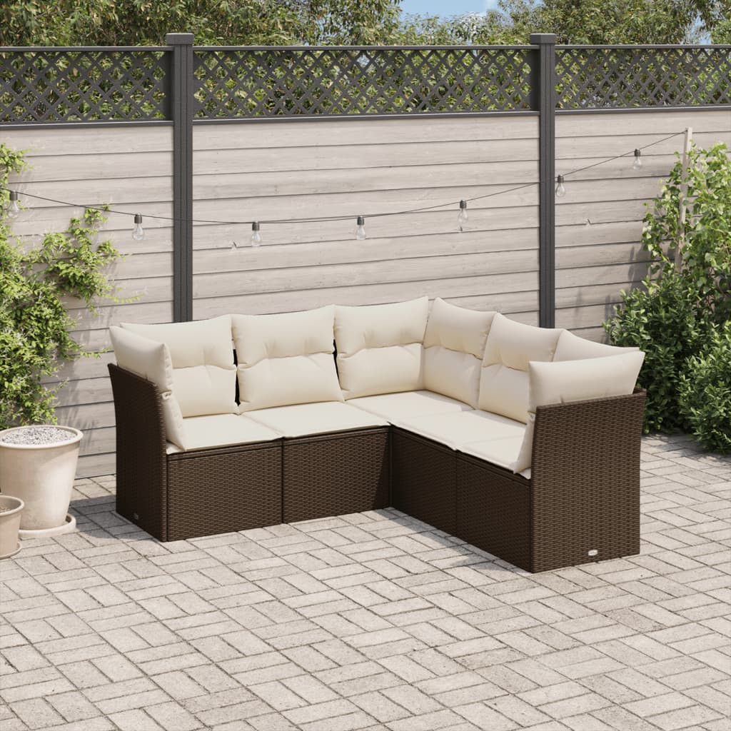 5-tlg. Garten-Sofagarnitur mit Kissen Braun Poly Rattan 5-tlg. Garten-Sofagarnitur mit Kissen Braun Poly Rattan