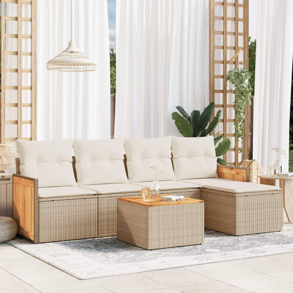6-tlg. Garten-Sofagarnitur mit Kissen Beige Poly Rattan 6-tlg. Garten-Sofagarnitur mit Kissen Beige Poly Rattan