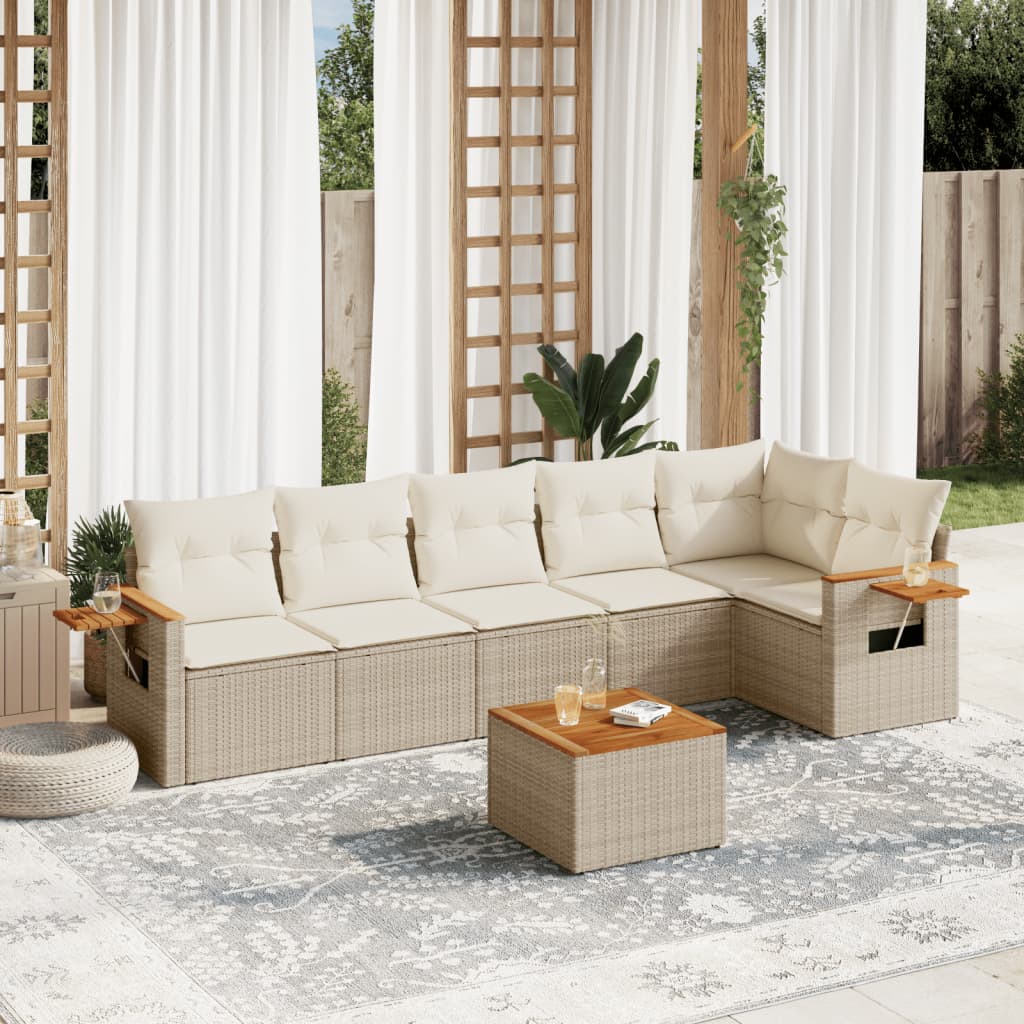 7-tlg. Garten-Sofagarnitur mit Kissen Beige Poly Rattan 7-tlg. Garten-Sofagarnitur mit Kissen Beige Poly Rattan