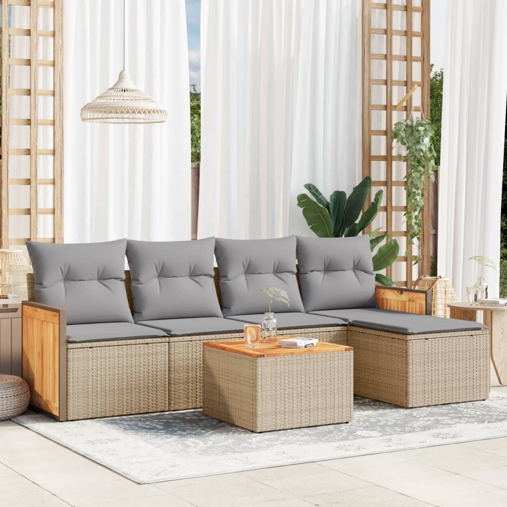 6-tlg. Garten-Sofagarnitur mit Kissen Beige Poly Rattan 6-tlg. Garten-Sofagarnitur mit Kissen Beige Poly Rattan