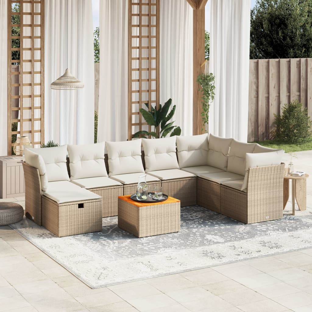 9-tlg. Garten-Sofagarnitur mit Kissen Beige Poly Rattan 9-tlg. Garten-Sofagarnitur mit Kissen Beige Poly Rattan