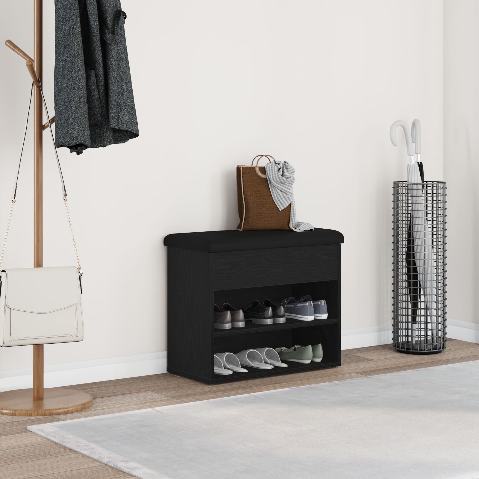Bank mit Stauraum Schwarz Eiche 60x30x48 cm Holzwerkstoff Bank mit Stauraum Schwarz Eiche 60x30x48 cm Holzwerkstoff