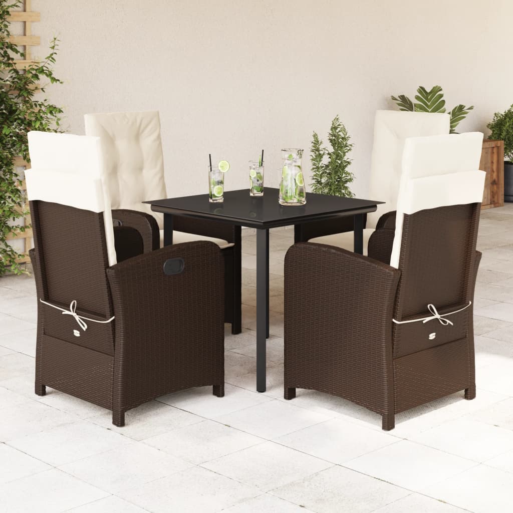 5-tlg. Garten-Essgruppe mit Kissen Braun Poly Rattan 5-tlg. Garten-Essgruppe mit Kissen Braun Poly Rattan