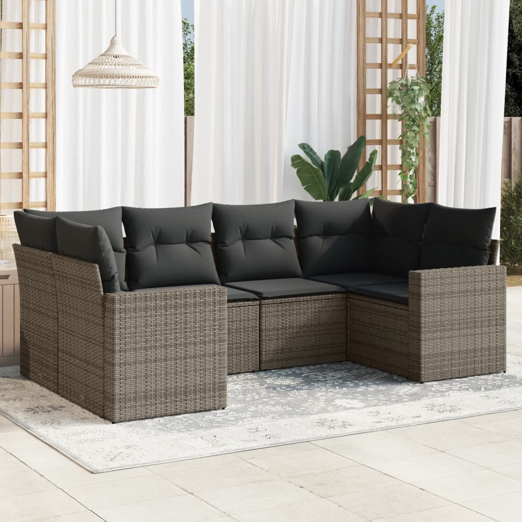 6-tlg. Garten-Sofagarnitur mit Kissen Grau Poly Rattan 6-tlg. Garten-Sofagarnitur mit Kissen Grau Poly Rattan