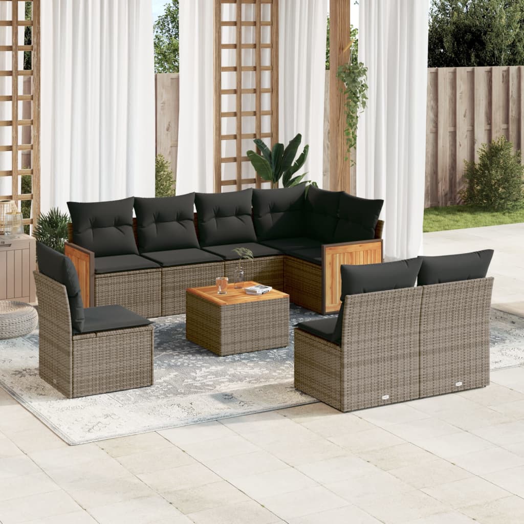 9-tlg. Garten-Sofagarnitur mit Kissen Grau Poly Rattan 9-tlg. Garten-Sofagarnitur mit Kissen Grau Poly Rattan