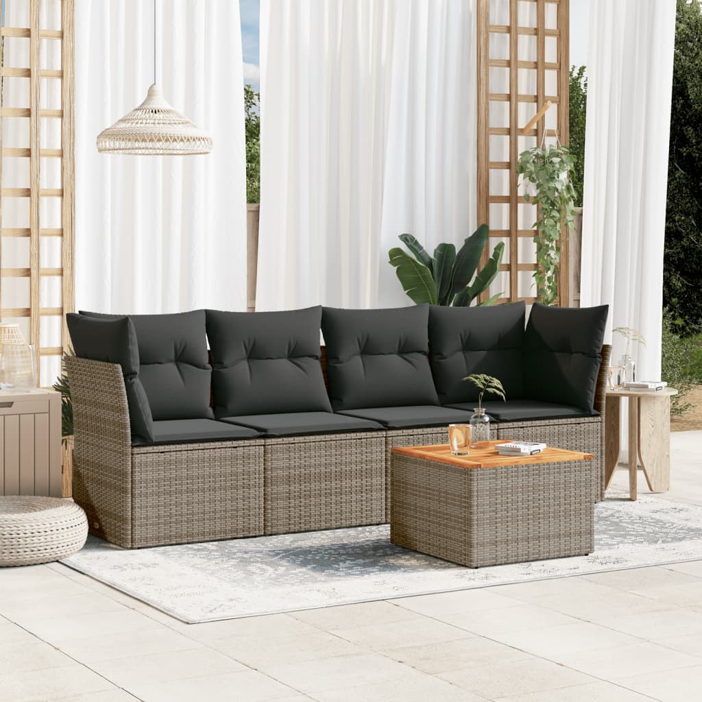 5-tlg. Garten-Sofagarnitur mit Kissen Grau Poly Rattan 5-tlg. Garten-Sofagarnitur mit Kissen Grau Poly Rattan