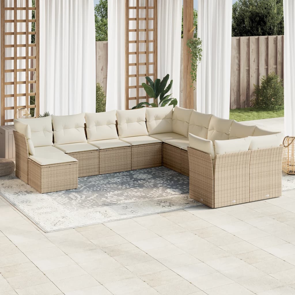 11-tlg. Garten-Sofagarnitur mit Kissen Beige Poly Rattan 11-tlg. Garten-Sofagarnitur mit Kissen Beige Poly Rattan