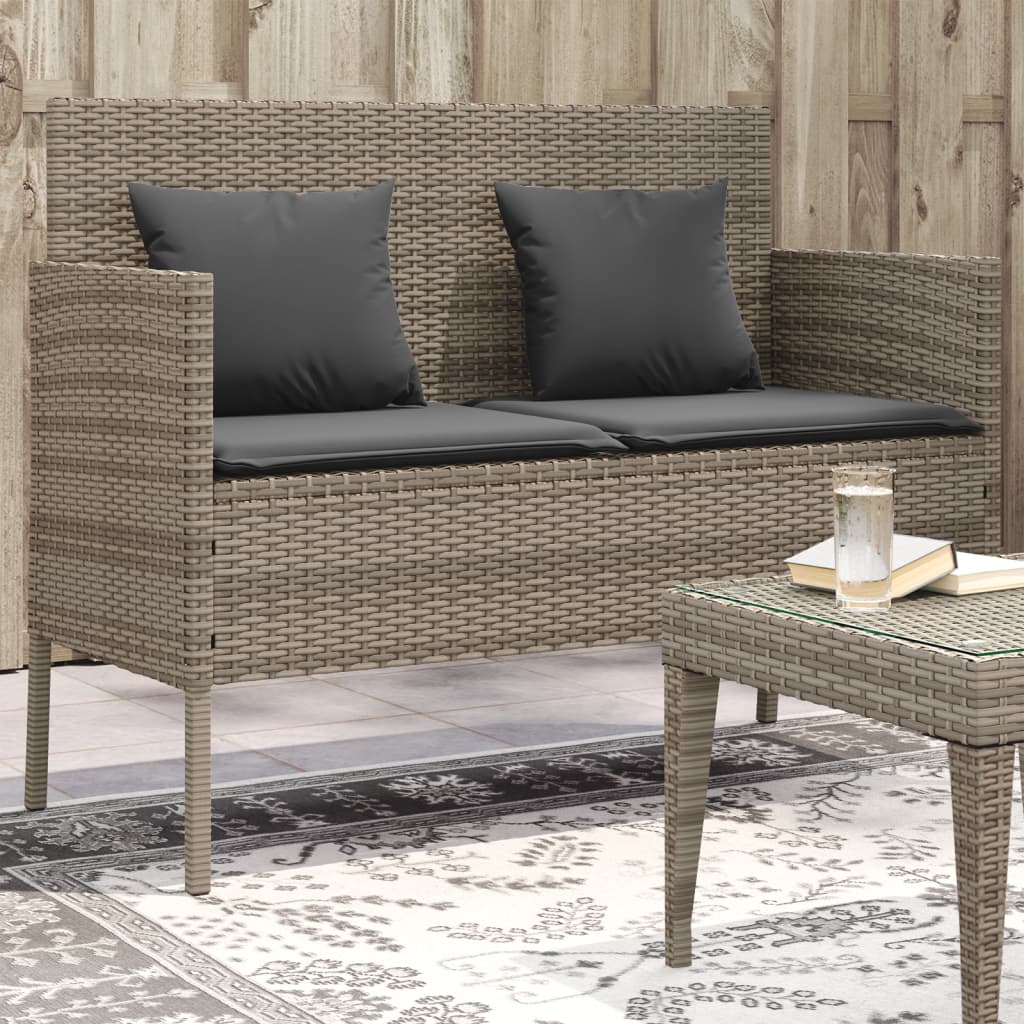 Gartenbank mit Kissen Grau Poly Rattan Gartenbank mit Kissen Grau Poly Rattan