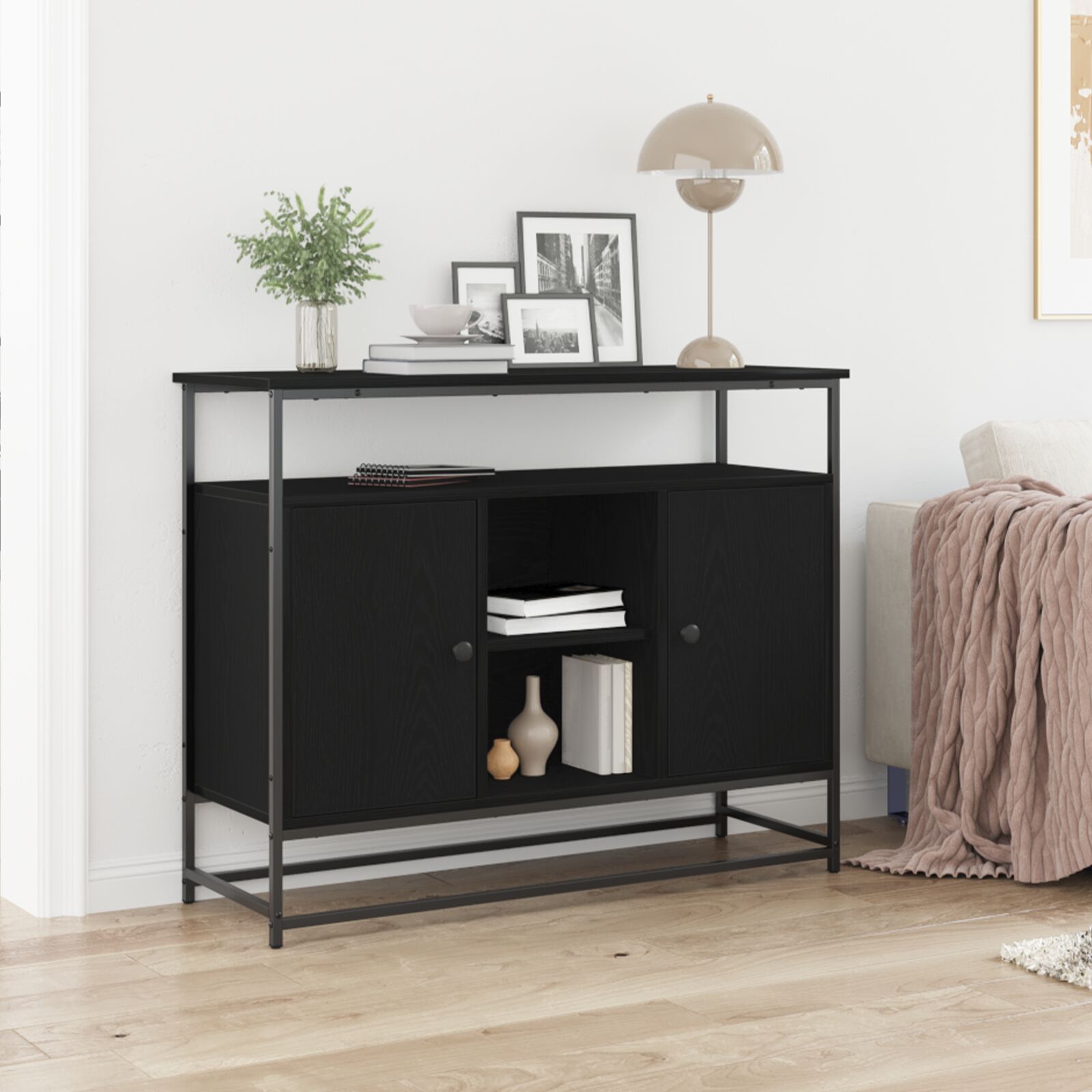 vidaXL Sideboard Schwarze Eiche 100x35x80 cm Holzwerkstoff und Stahl