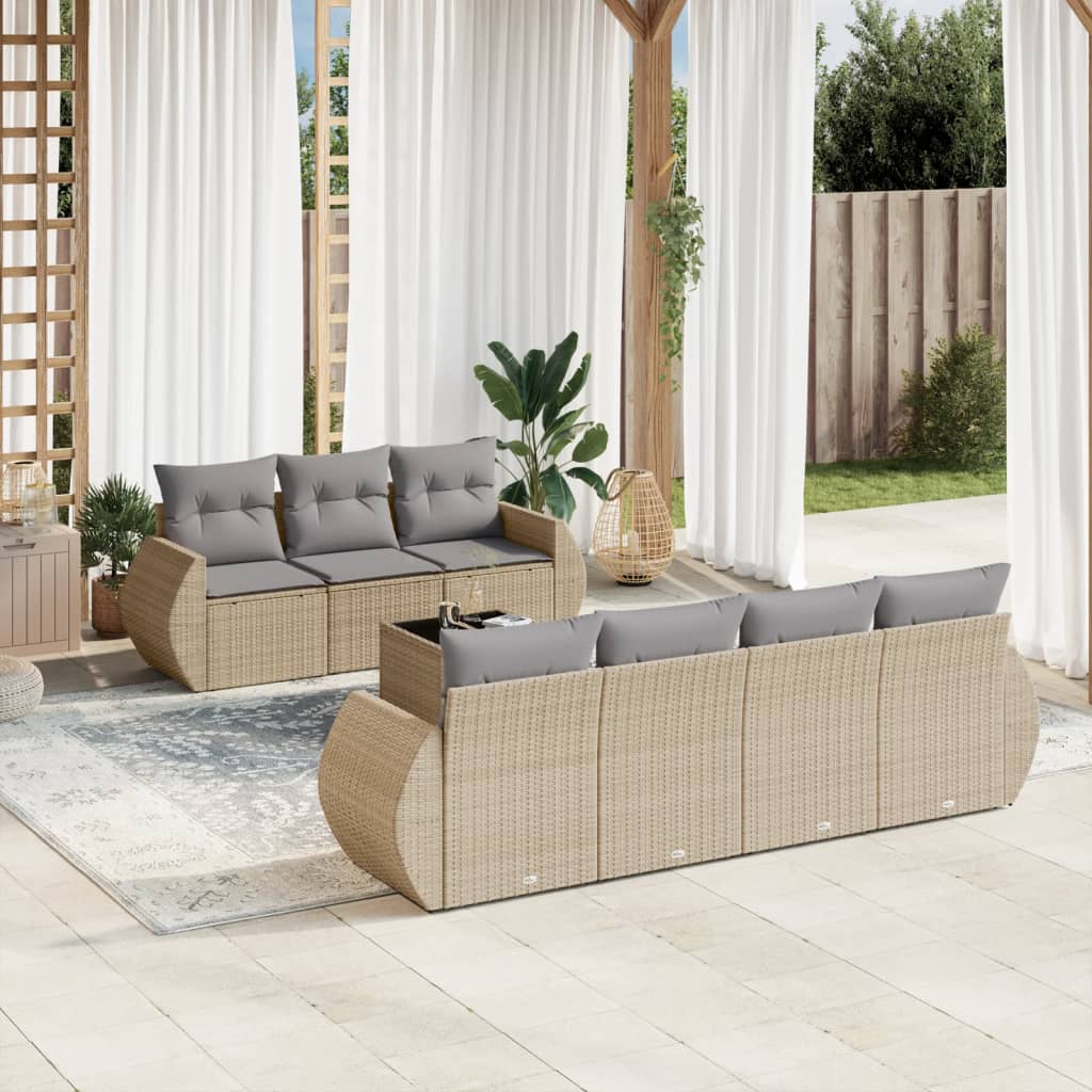 8-tlg. Garten-Sofagarnitur mit Kissen Beige Poly Rattan 8-tlg. Garten-Sofagarnitur mit Kissen Beige Poly Rattan