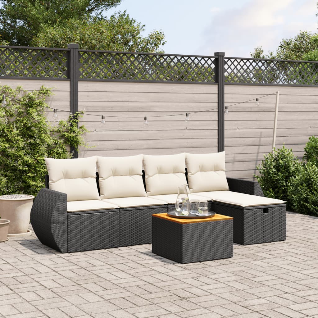 6-tlg. Garten-Sofagarnitur mit Kissen Schwarz Poly Rattan 6-tlg. Garten-Sofagarnitur mit Kissen Schwarz Poly Rattan
