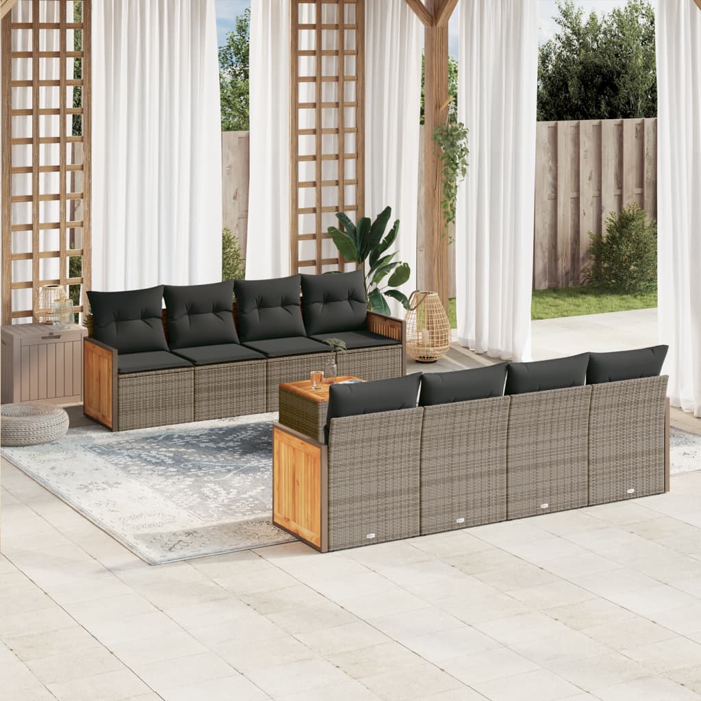 9-tlg. Garten-Sofagarnitur mit Kissen Grau Poly Rattan 9-tlg. Garten-Sofagarnitur mit Kissen Grau Poly Rattan