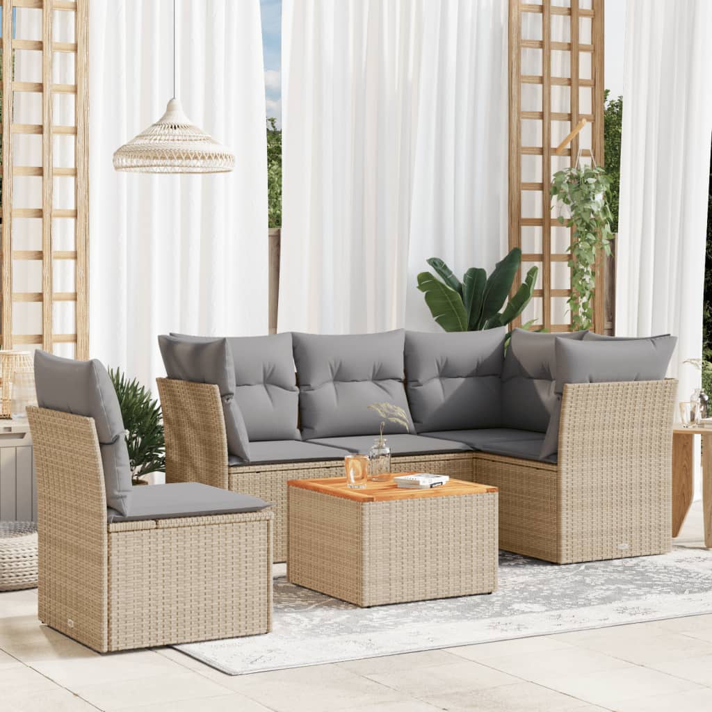 6-tlg. Garten-Sofagarnitur mit Kissen Beige Poly Rattan 6-tlg. Garten-Sofagarnitur mit Kissen Beige Poly Rattan