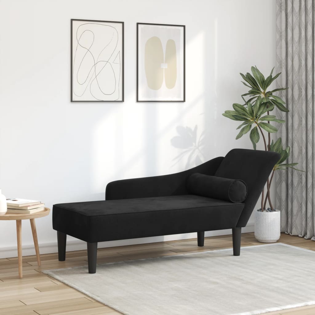Chaiselongue mit Kissen Schwarz Samt Chaiselongue mit Kissen Schwarz Samt