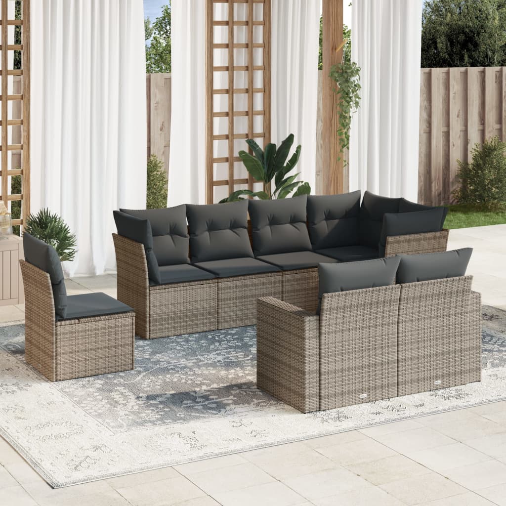 8-tlg. Garten-Sofagarnitur mit Kissen Grau Poly Rattan 8-tlg. Garten-Sofagarnitur mit Kissen Grau Poly Rattan