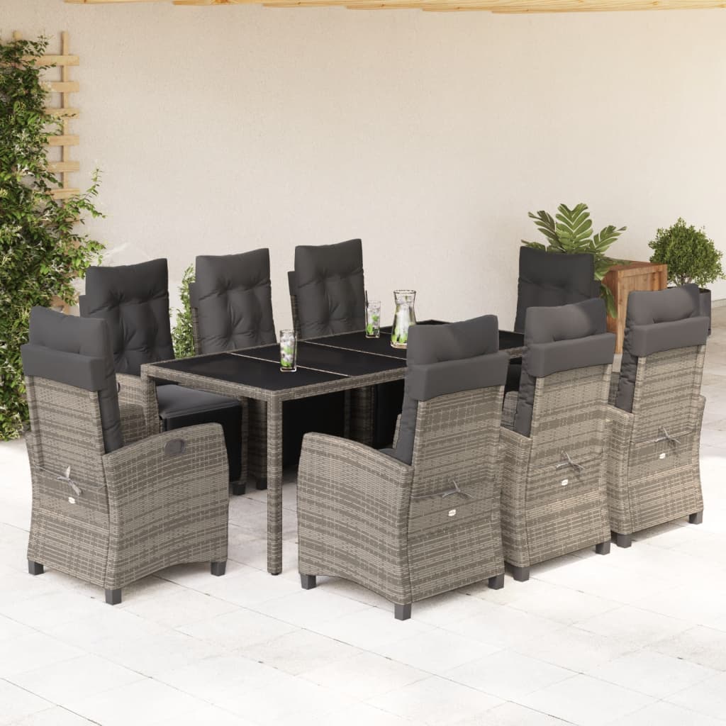 9-tlg. Garten-Essgruppe mit Kissen Grau Poly Rattan 9-tlg. Garten-Essgruppe mit Kissen Grau Poly Rattan