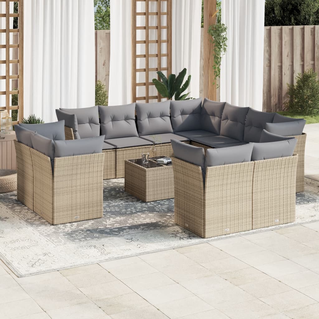 12-tlg. Garten-Sofagarnitur mit Kissen Beige Poly Rattan 12-tlg. Garten-Sofagarnitur mit Kissen Beige Poly Rattan