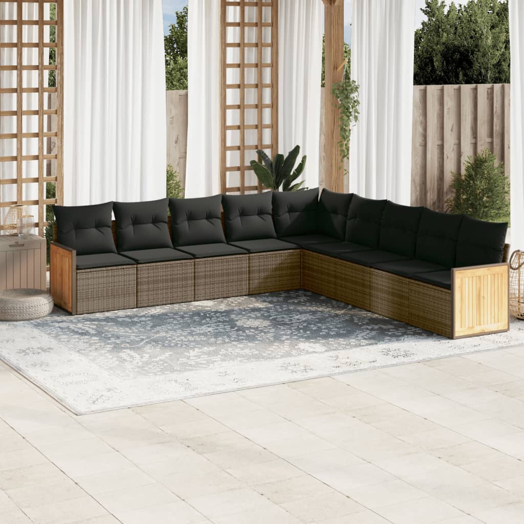 9-tlg. Garten-Sofagarnitur mit Kissen Grau Poly Rattan 9-tlg. Garten-Sofagarnitur mit Kissen Grau Poly Rattan