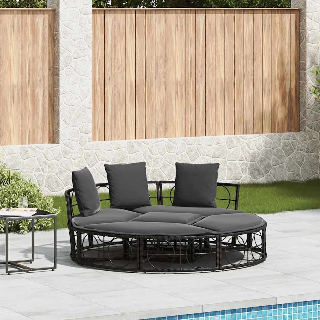 Outdoor-Loungebett ohne Dach Schwarz Poly Rattan Outdoor-Loungebett ohne Dach Schwarz Poly Rattan