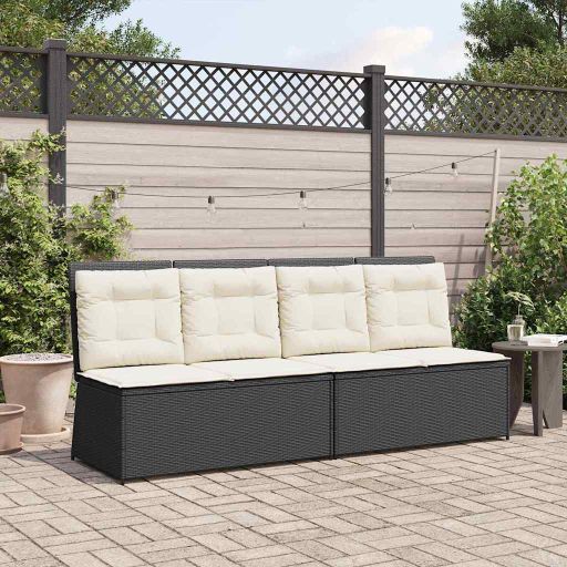 Gartenbank mit Kissen Schwarz Poly Rattan Gartenbank mit Kissen Schwarz Poly Rattan