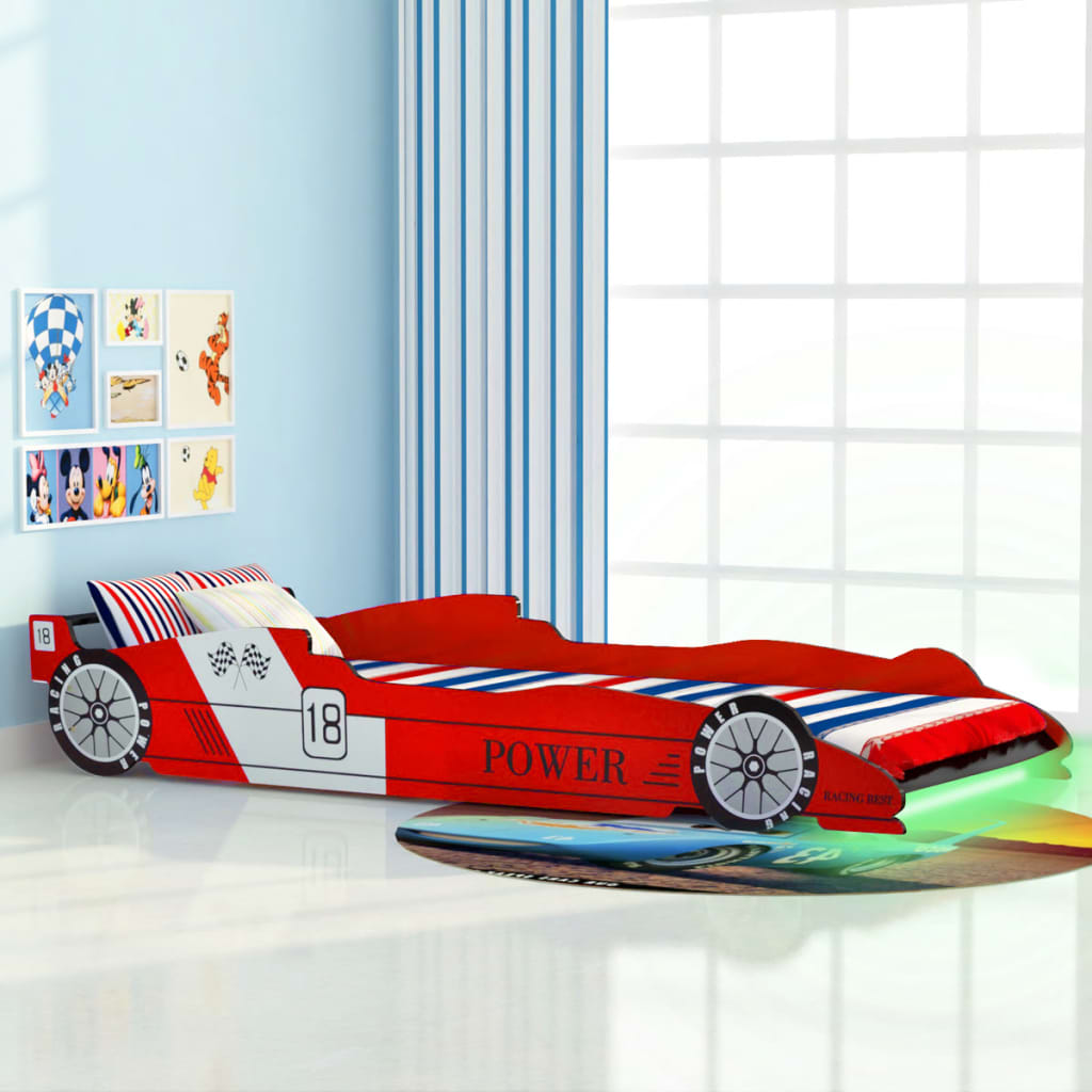 Kinderbett mit LED im Rennwagen-Design 90 x 200 cm Rot Kinderbett mit LED im Rennwagen-Design 90 x 200 cm Rot