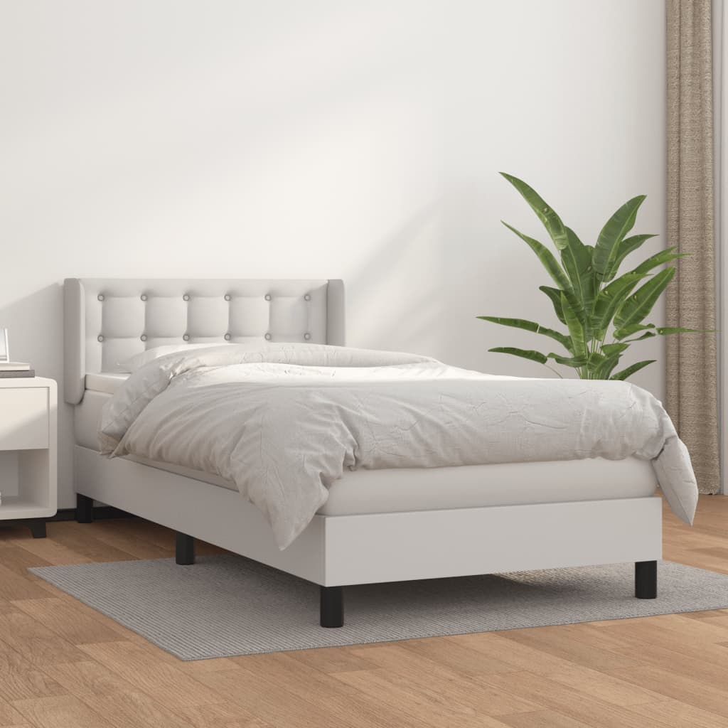 Boxspringbett mit Matratze Weiß 100x200 cm Kunstleder Boxspringbett mit Matratze Weiß 100x200 cm Kunstleder