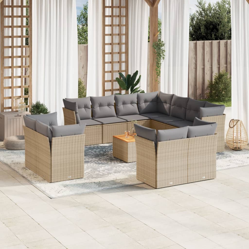 12-tlg. Garten-Sofagarnitur mit Kissen Beige Poly Rattan 12-tlg. Garten-Sofagarnitur mit Kissen Beige Poly Rattan