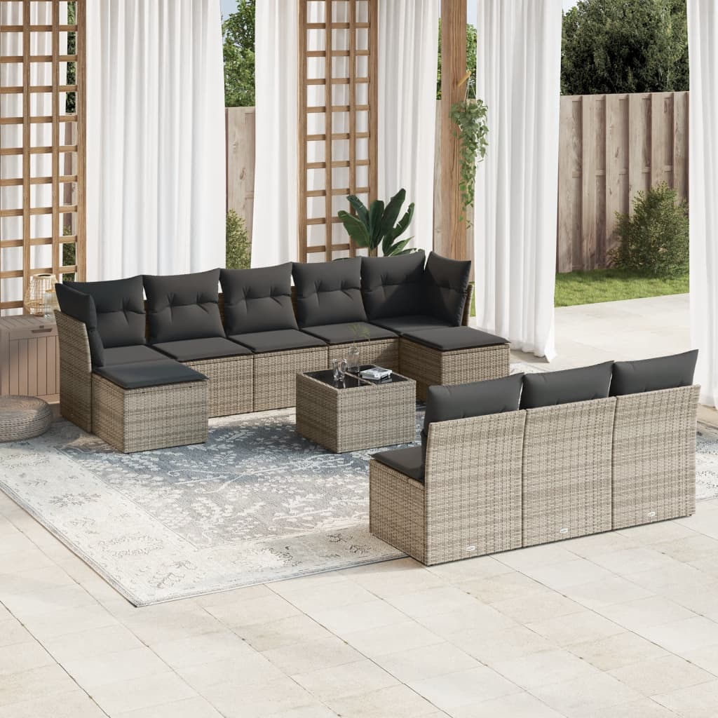 11-tlg. Garten-Sofagarnitur mit Kissen Grau Poly Rattan 11-tlg. Garten-Sofagarnitur mit Kissen Grau Poly Rattan
