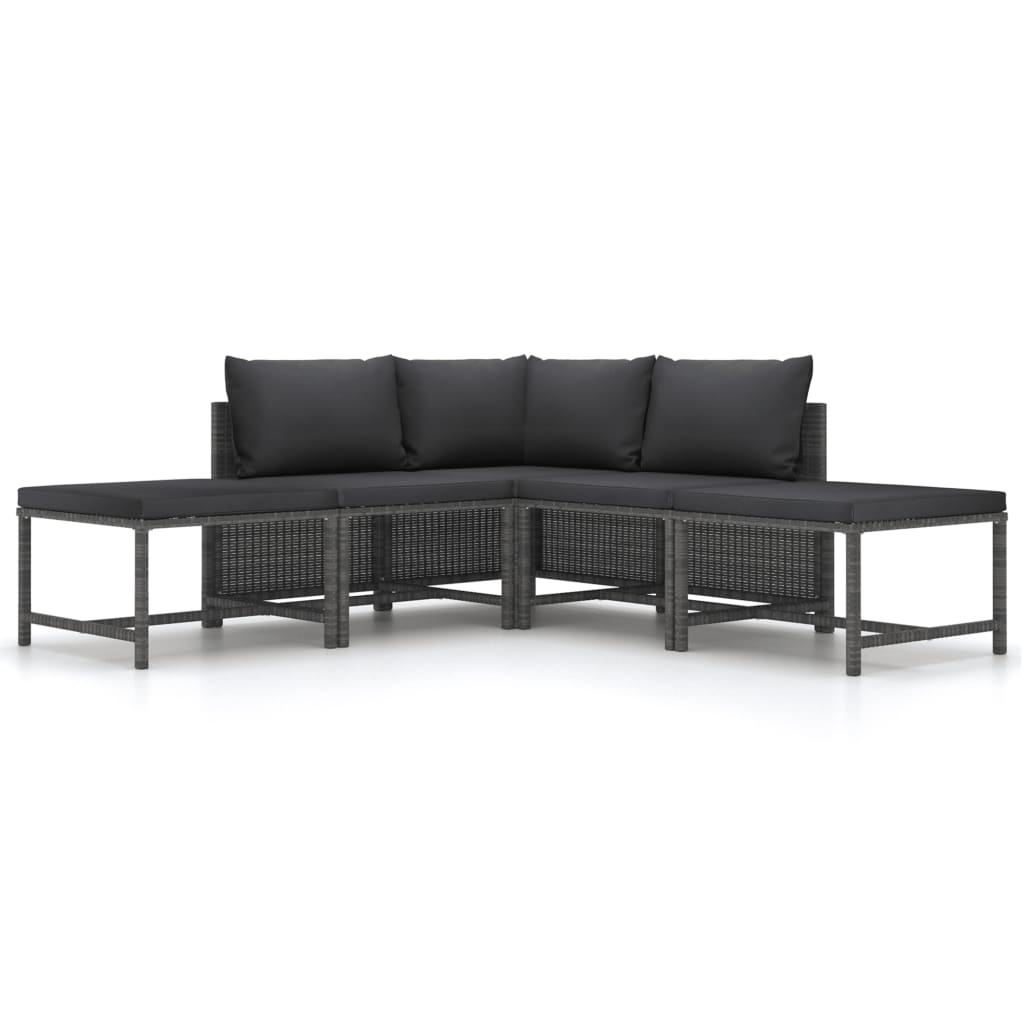 5-tlg. Garten-Sofagarnitur mit Auflagen Grau Poly Rattan 5-tlg. Garten-Sofagarnitur mit Auflagen Grau Poly Rattan