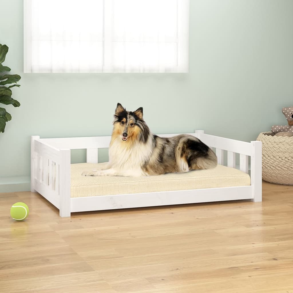 Hundebett Weiß 95,5x65,5x28 cm Massivholz Kiefer Hundebett Weiß 95,5x65,5x28 cm Massivholz Kiefer