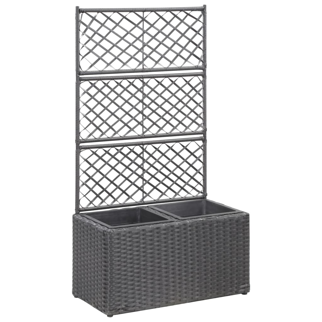 Hochbeet mit Rankgitter 2 Töpfe 58×30×107cm Poly Rattan Schwarz Hochbeet mit Rankgitter 2 Töpfe 58×30×107cm Poly Rattan Schwarz