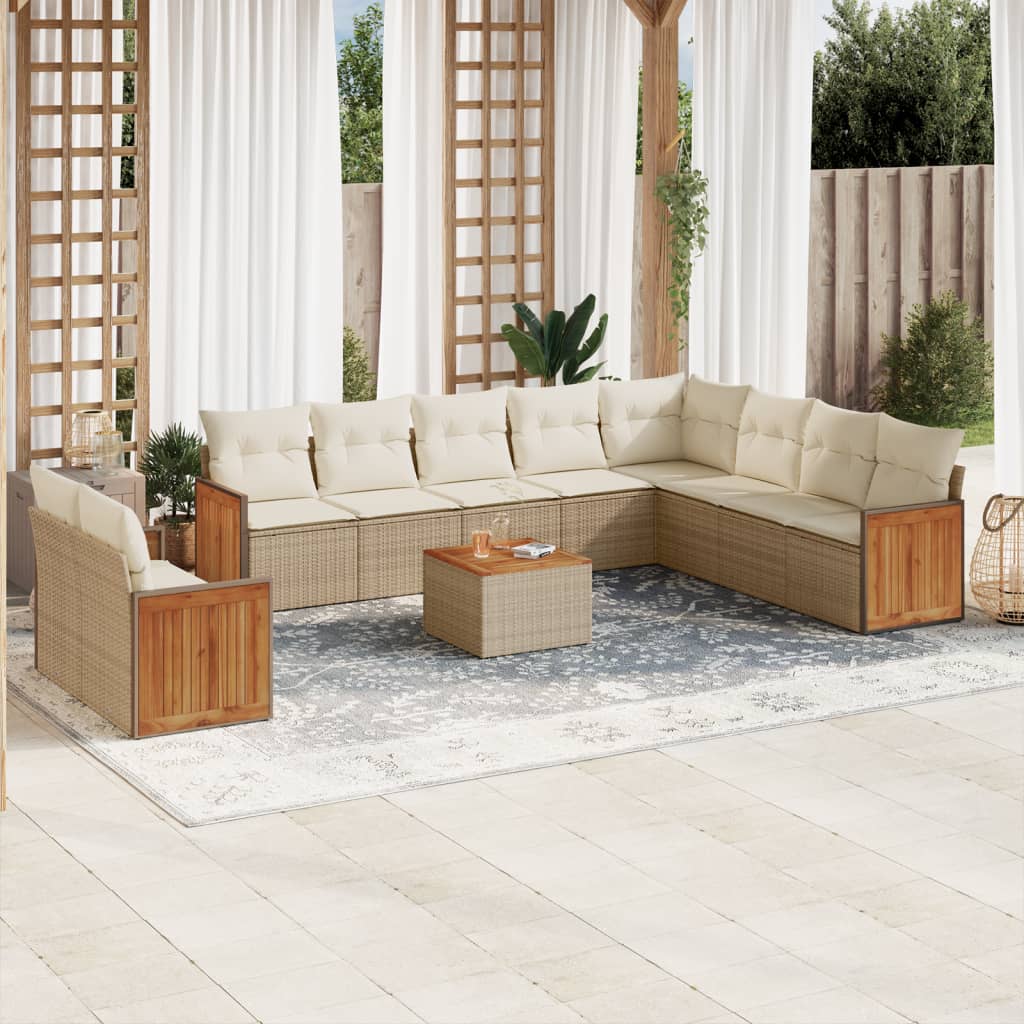 11-tlg. Garten-Sofagarnitur mit Kissen Beige Poly Rattan 11-tlg. Garten-Sofagarnitur mit Kissen Beige Poly Rattan