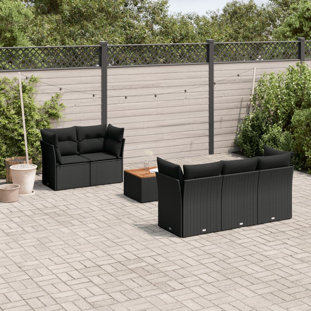 6-tlg. Garten-Sofagarnitur mit Kissen Schwarz Poly Rattan 6-tlg. Garten-Sofagarnitur mit Kissen Schwarz Poly Rattan