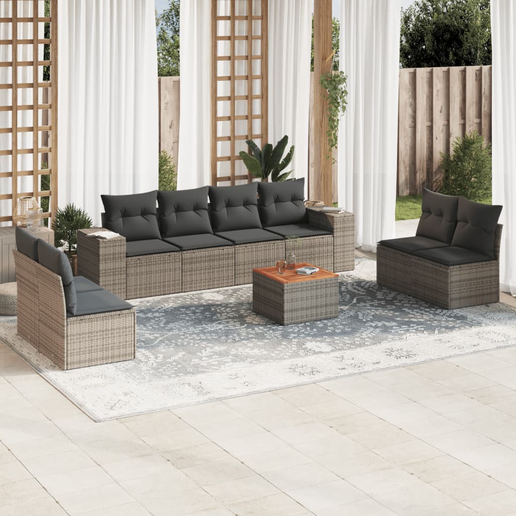 9-tlg. Garten-Sofagarnitur mit Kissen Grau Poly Rattan 9-tlg. Garten-Sofagarnitur mit Kissen Grau Poly Rattan