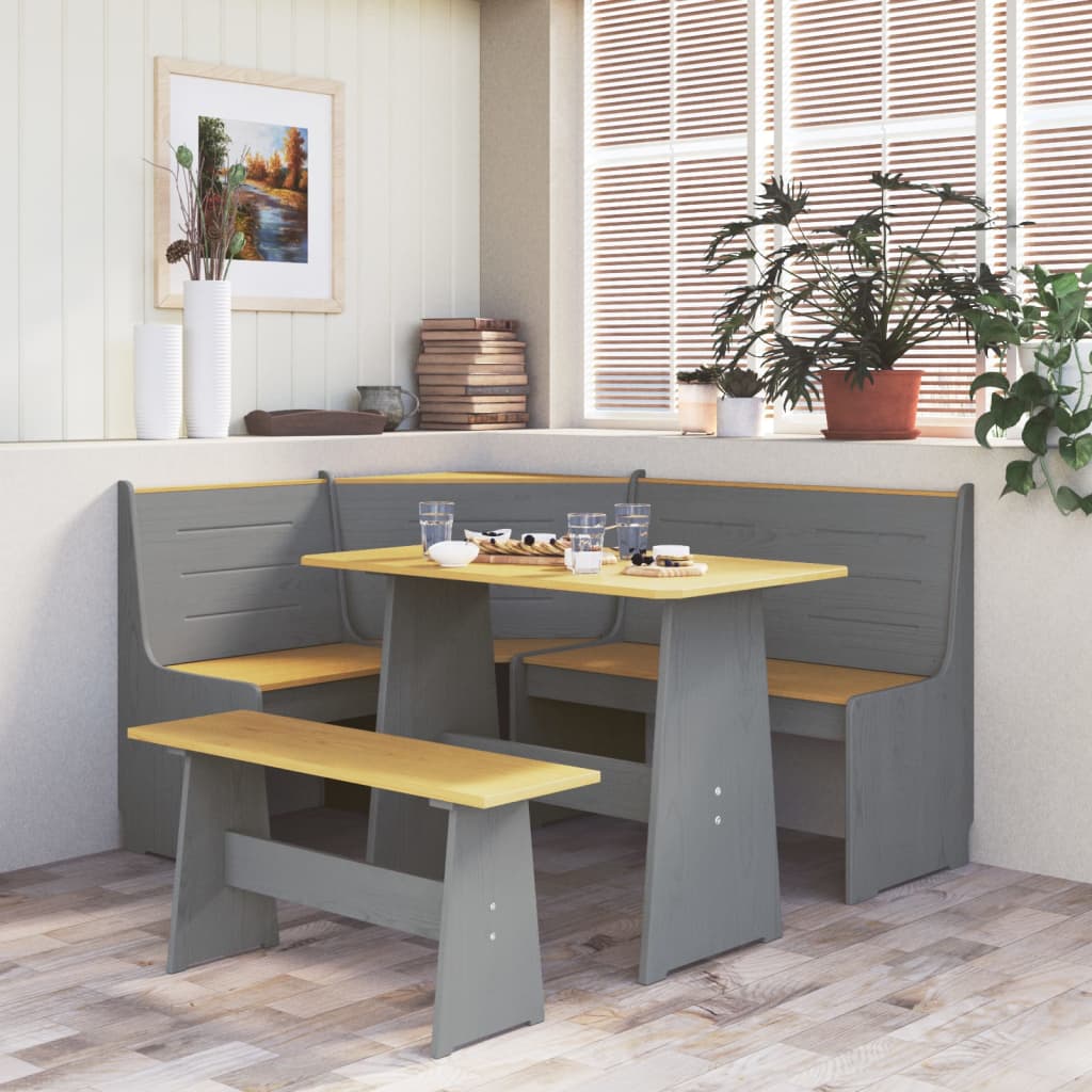 Eckbank 151 cm Honigbraun und Grau Massivholz Kiefer Eckbank 151 cm Honigbraun und Grau Massivholz Kiefer