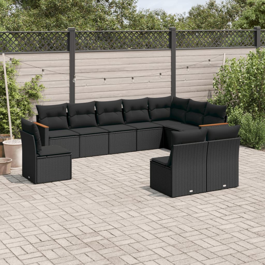 10-tlg. Garten-Sofagarnitur mit Kissen Schwarz Poly Rattan 10-tlg. Garten-Sofagarnitur mit Kissen Schwarz Poly Rattan