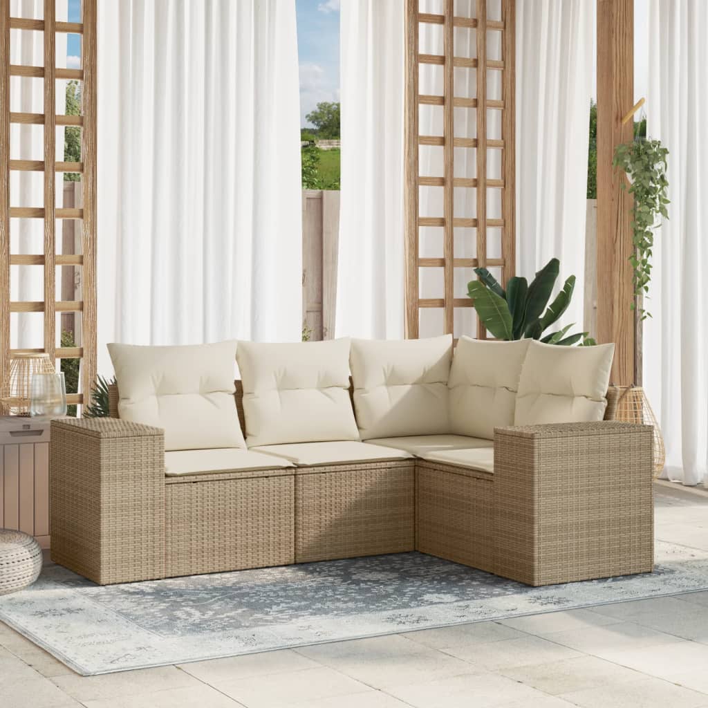 4-tlg. Garten-Sofagarnitur mit Kissen Beige Poly Rattan 4-tlg. Garten-Sofagarnitur mit Kissen Beige Poly Rattan