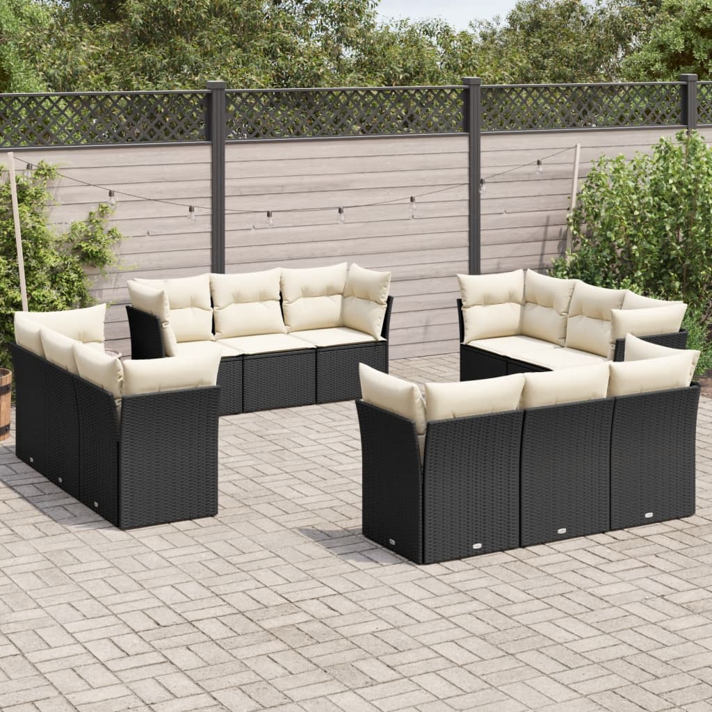 12-tlg. Garten-Sofagarnitur mit Kissen Schwarz Poly Rattan 12-tlg. Garten-Sofagarnitur mit Kissen Schwarz Poly Rattan