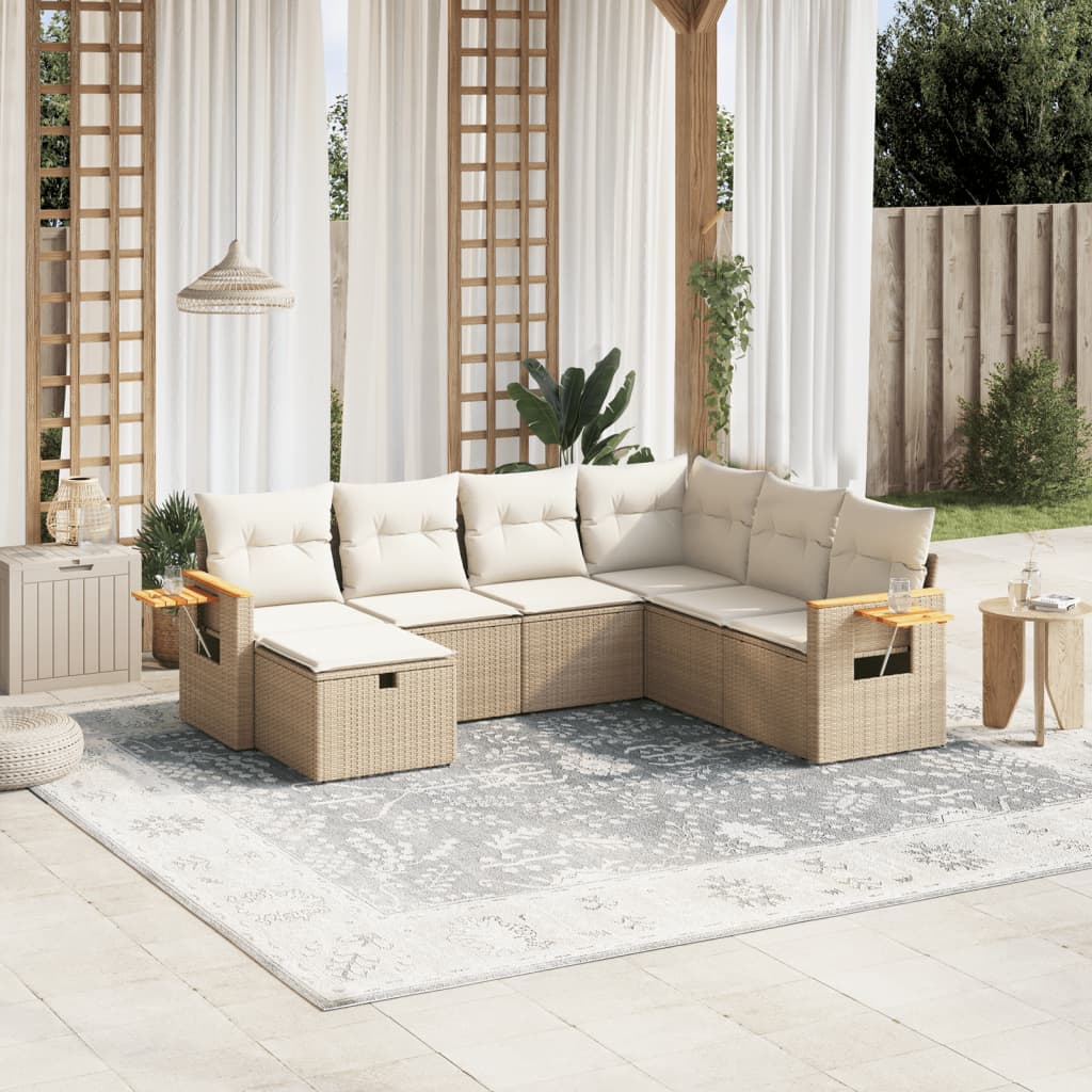 7-tlg. Garten-Sofagarnitur mit Kissen Beige Poly Rattan 7-tlg. Garten-Sofagarnitur mit Kissen Beige Poly Rattan