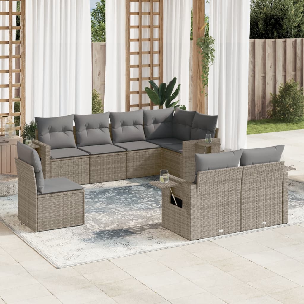 8-tlg. Garten-Sofagarnitur mit Kissen Grau Poly Rattan 8-tlg. Garten-Sofagarnitur mit Kissen Grau Poly Rattan