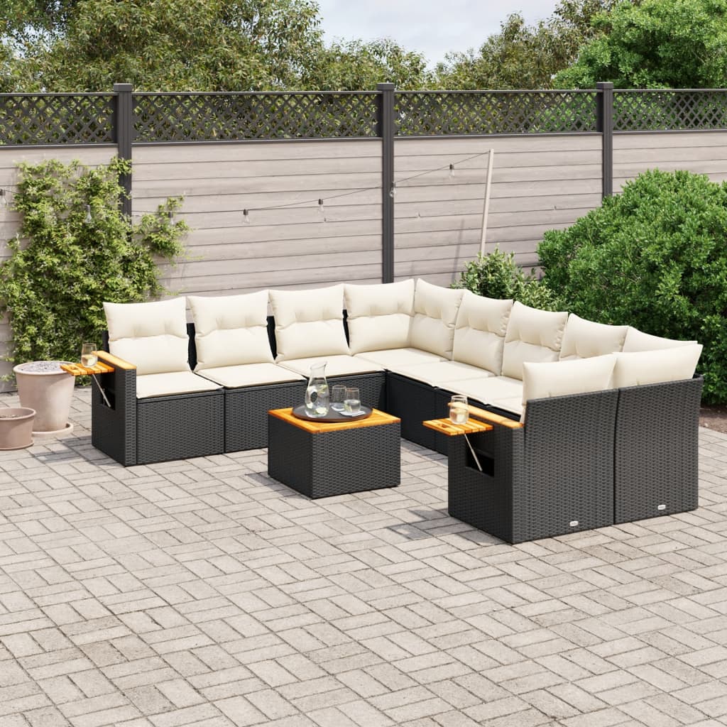 9-tlg. Garten-Sofagarnitur mit Kissen Schwarz Poly Rattan 9-tlg. Garten-Sofagarnitur mit Kissen Schwarz Poly Rattan