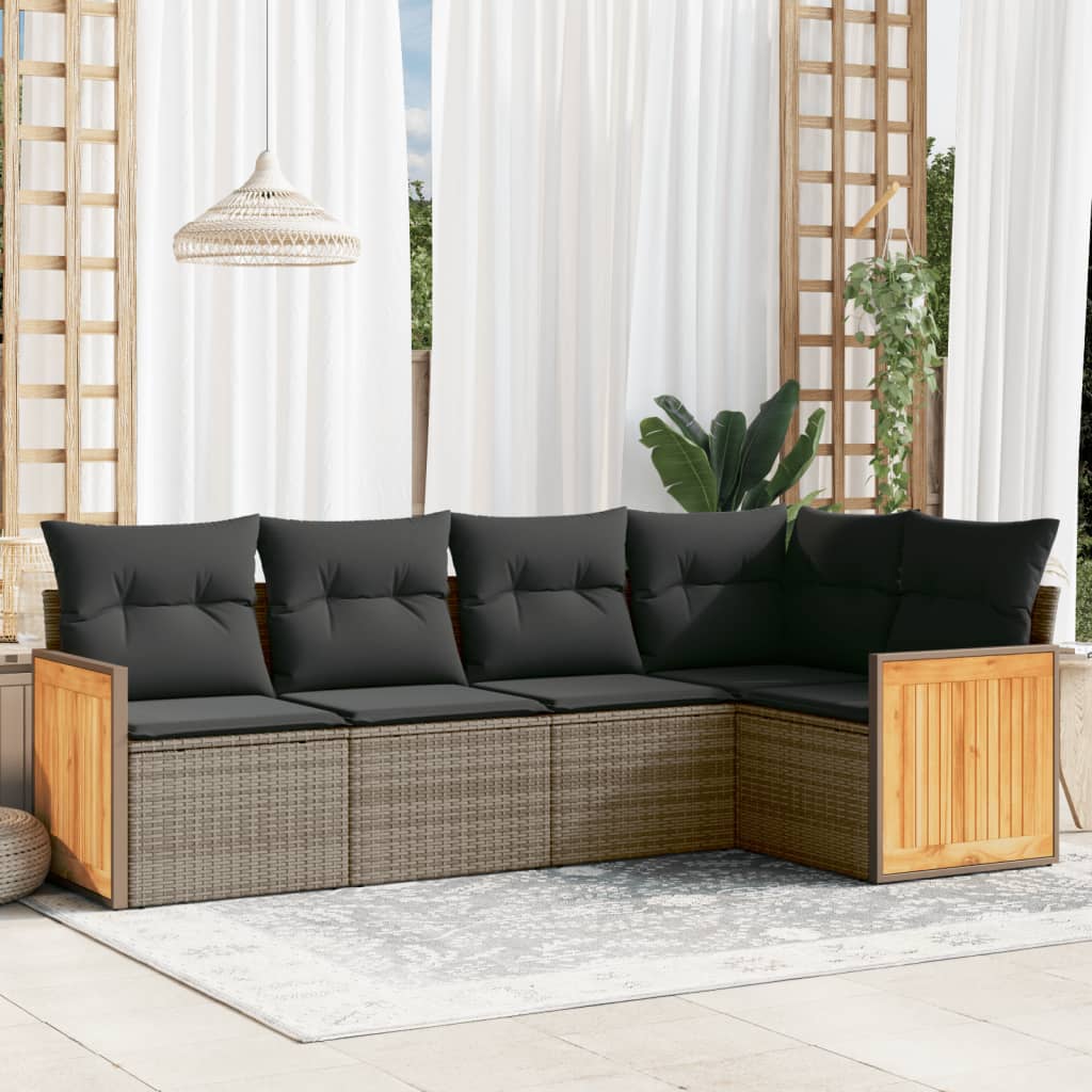 5-tlg. Garten-Sofagarnitur mit Kissen Grau Poly Rattan 5-tlg. Garten-Sofagarnitur mit Kissen Grau Poly Rattan