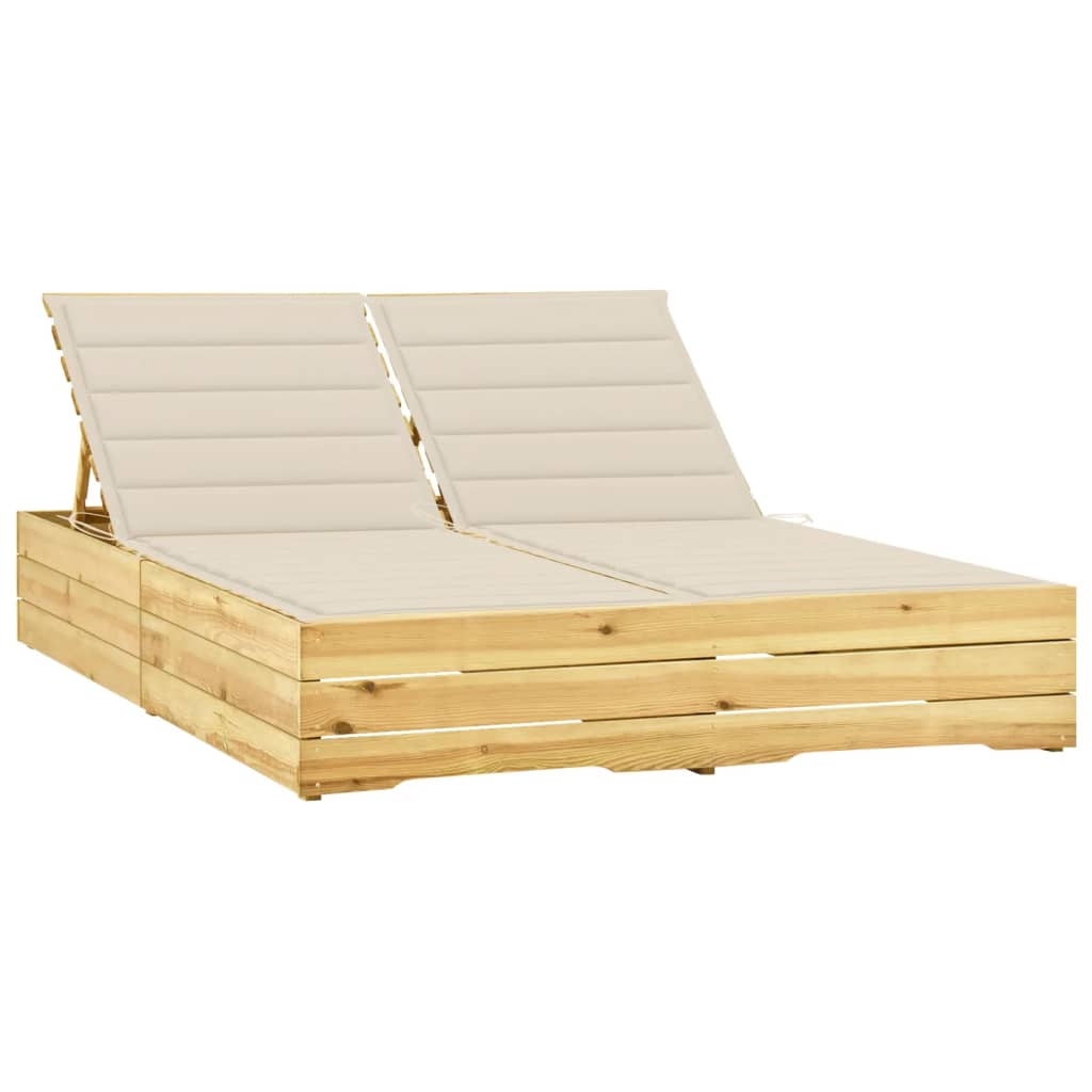 Doppel-Sonnenliege mit Creme Auflagen Kiefer Imprägniert Doppel-Sonnenliege mit Creme Auflagen Kiefer Imprägniert