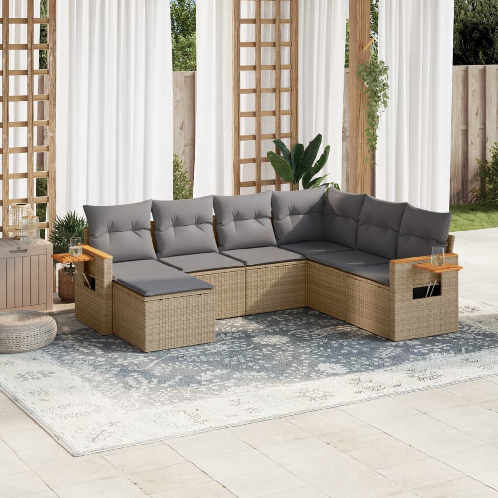 7-tlg. Garten-Sofagarnitur mit Kissen Beige Poly Rattan 7-tlg. Garten-Sofagarnitur mit Kissen Beige Poly Rattan