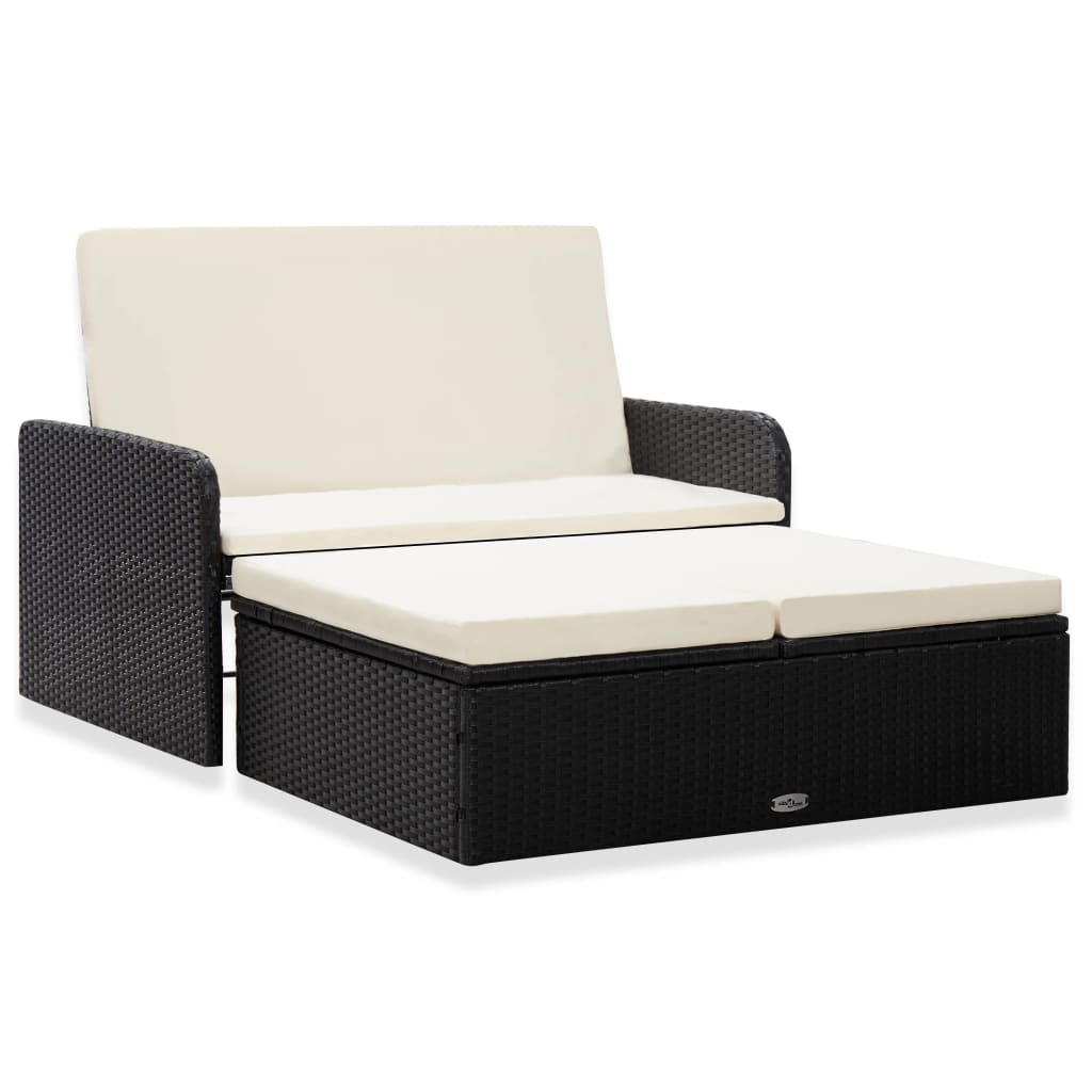 2-tlg. Garten-Lounge-Set mit Auflagen Poly Rattan Schwarz 2-tlg. Garten-Lounge-Set mit Auflagen Poly Rattan Schwarz
